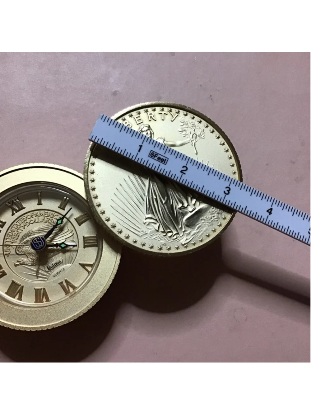 Liberty Gold Coin Design Quartz Alarm Clock Glow in the Dark